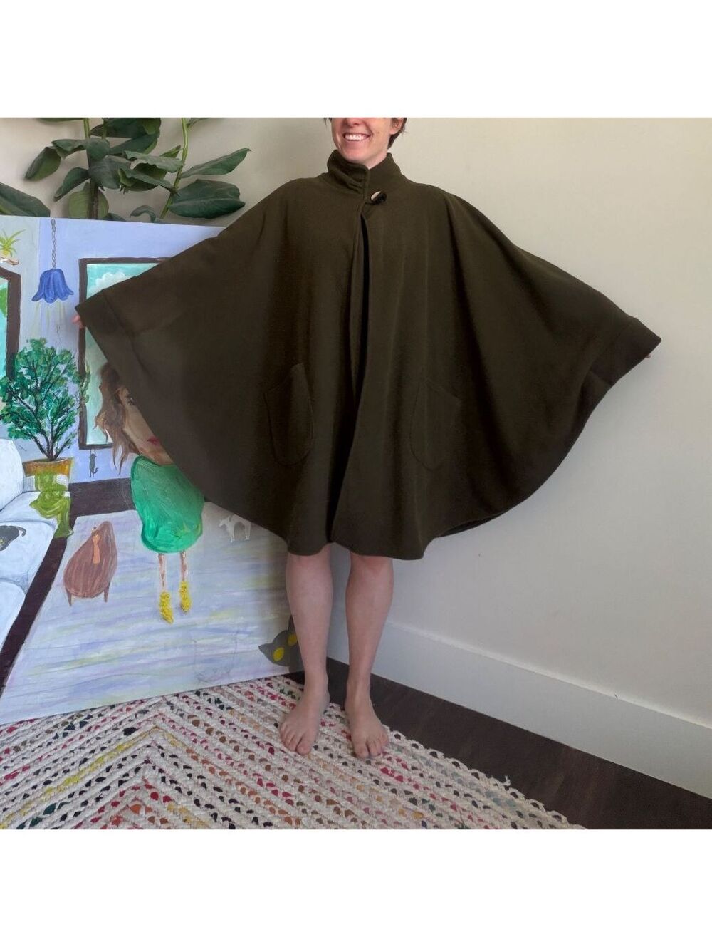 Vintage brown poncho with big buttons